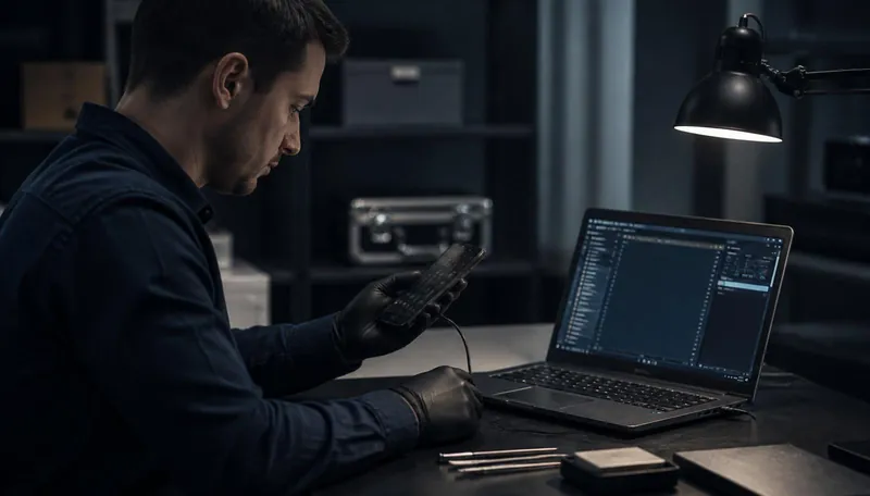 Smartphone mit Spyware-Warnung bei forensischer Analyse
